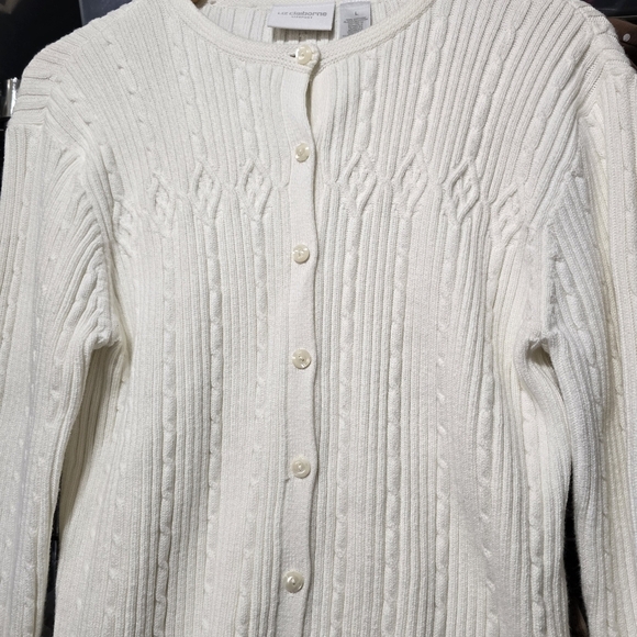 ​Liz Claiborne Vintage White Cotton Cable Knit Cardigan Sweater Cottagecore L - Picture 7 of 7